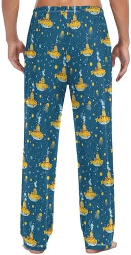 Pigsaly Christmas Pajama Pants Yellow Submarines under Water Yellow Bubbles Fish Jellyfishs Mens Pajama Bottoms Pjs S