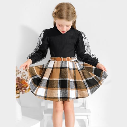 Bkixhv Girls Skirt Set Toddler Outfit Baby Girl Fall Clothes Long Sleeve Tops Plaid Skirts 2 Piece Trendy Clothing thumb #5