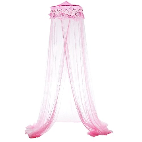 HOUSWEETY Princess Bed Canopy Mosquito Net, Bed Canopy for Girls Room Decor - Insect Protection Hanging Canopy for Adults, Babies, Outdoor Camping (Light Pink)