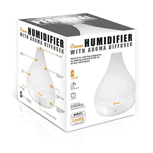 Crane Personal Ultrasonic Cool Mist Humidifier And Aroma Therapy Diffuser, Optional Color Changing Nightlight Included, For Home, Hotels, And Office, 0.35 Gallon – 1.5 Liter, White #TOP6