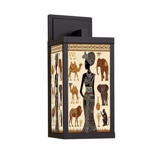 DERUINVAIO Outdoor Wall Light Fixtures African Set African Masks African Animals Exterior Waterproof Wall Sconce Lantern with Acrylic Shades Anti-Rust Lamp for Patio Doorway Garage