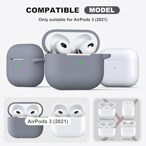 Image of R-fun Compatible with AirPods 3 Case Cover, Silicone Protective Accessories Skin with Keychain Compatible with Apple AirPod 3rd Generation 2021 for Women Men Girls Boys,Front LED Visible,Dark Grey