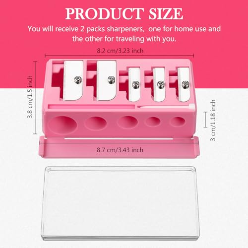 Image of Honoson 2 Pcs 5 Hole Cosmetic Long Point Manual Pencil Sharpener with Plastic Lid Makeup Eyeliner Pencil Sharpener(Pink Black)