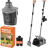 Pupzle Dog Pooper Scooper with Bag Attachment, 40" Long Handle Pooper Scooper for Large Dogs Heavy Duty, Metal Dog Poop Scoop for Yard, Large Capacity Bin and Rake with 25 Refill Bags for Dogs