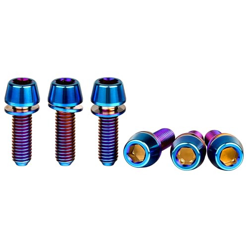 Image of Titanium Ti Allen Hex M5x16 18mm Tapered Head Bolt with Washer Screw for Bicycle Stem Parts Pack of 6 (Burnt Blue, M5x16mm)