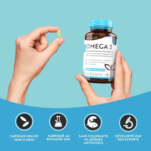 Omega 3 Huile de Poissons Sauvages 2000mg - 240 Gélules (120 Jours) - Haute Concentration en EPA (660mg) & DHA (440mg) Soutien Fonction Cardiaque et une Vision Normale - Fabriqué par Nutravita – Image 6