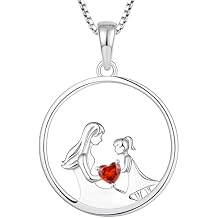 YL Womens Mother Necklace 925 Sterling Silver Round Mum Pendant Birthstone Jewelry for Mom