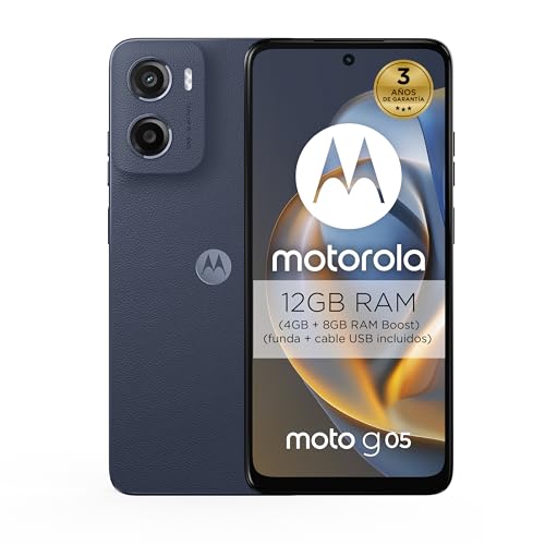 Motorola Moto g05 4GB/256GB Azul, España, Pantalla Brillante de 6.67″, Sistema de cámaras de 50 MP, Modo Retrato con IA, Textura Soft Luxe, Corning Gorilla Glass 3, batería 5200 mAh