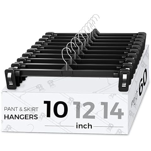 Smartor Space Saving Hangers, Slim Plastic Pants and Shorts Hangers, Ridged Non-Slip with Pinch Clips, 360-Rotating Chrome Swivel Hook, Black Plastic Hangers - 60 Pack, 10 Inches Cover