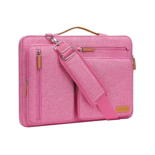 Image of MOSISO 360 Protective Laptop Shoulder Bag,15-15.6 inch Computer Bags Compatible with MacBook Pro 16 inch, HP, Dell, Lenovo, Asus Notebook,Side Open Messenger Bag with 4 Zipper Pockets, Rose Red