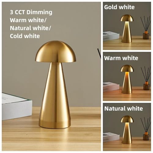 Image of blissbells Modern Gold Table Lamp - Minimalist Metal Bedside Lamp with Warm Ambient Light, Contemporary Mushroom Dome Design for Bedroom, Living Room, Office & Nightstand