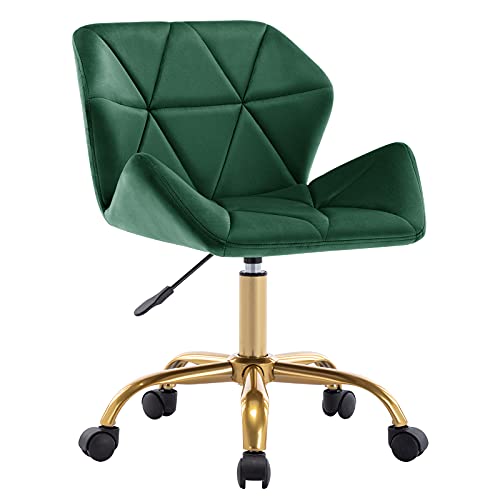 Duhome Cute Home Office Chair, Velvet Swivel Desk Chair Armless Hydraulic Rolling Computer Chair With Backrest Golden Base For Teens Girls, Dark Green #TOP11