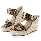 VARECOLA Women Slip On Espadrille Platform Wedge Sandals Slide Open Toe Clear High Heel Sandals Leopard Print10