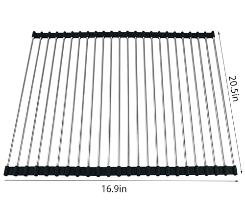 Image of Ahyuan Roll up Dish Drying Rack Over The Sink Kitchen Roll up Sink Drying Rack Portable Dish Drainer Foldable Dish Drying Rack (Black, 20.5''X16.9'')
