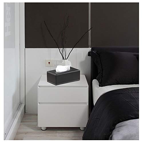 YAPISHI Leather Tissue Box Cover Black Rectangular Facial Tissue Box Holder, Modern Napkin Storage Caddy with Magnetic Bottom, Pumping Paper Dispenser Case for House Bathroom Office Car Living Room - Thumbnail 3