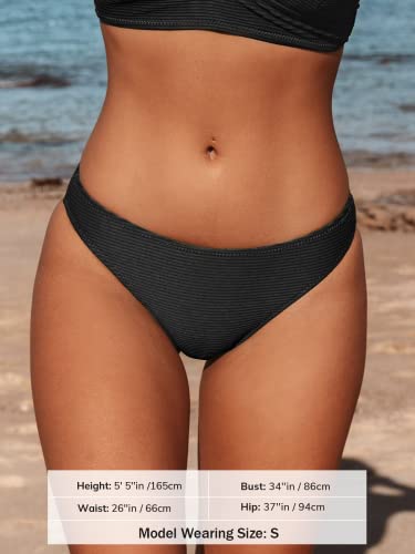 CUPSHE Bikini Bottom for Women Swimsuit Ribbed Low Waisted Mid Cut Cheeky Bathing Suit3