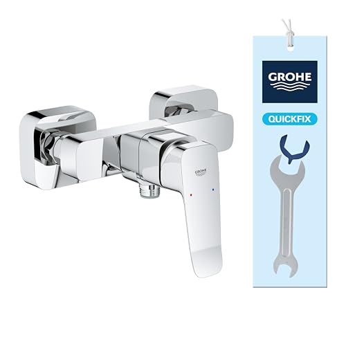 GROHE Dice Exposed Shower Mixer (Wall Mounted, Metal Lever, 35mm Ceramic Cartridge, Integrated Non-Return Valve, Protected Against Backflow, Easy to Fit with Included QuickSpanner), Chrome, 101874000
