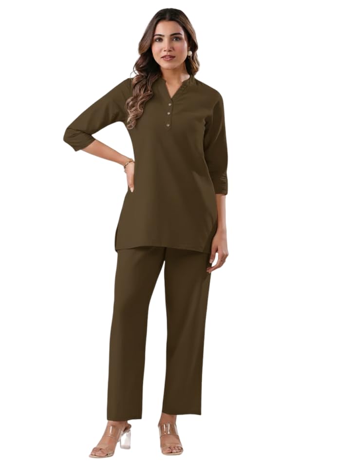 Image of Co Ord Set for Women Stylish Pure Cotton Airy Linen Lounge Wear Kurta Coord Set for Women | Regular Fit Solid Summer Kurti Set Casual, Travel, Office Formal Wear