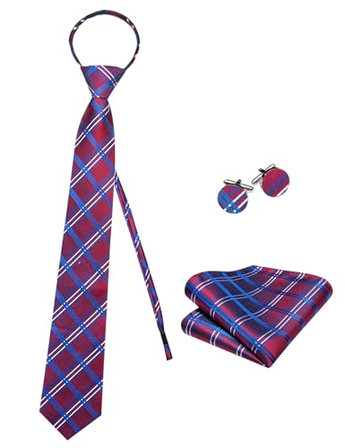 Image of Hi-Tie Zipper Ties for Men Pre-tied Tie Set Lapel Pin Pocket Square and Cufflinks Formal Business Wedding Adjustable Necktie