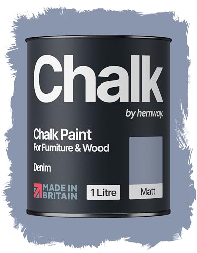Hemway Chalk Paint Denim Blue Furniture Paint 1L, Matt Finish Shabby Chic, Chalk Furniture & Walls, Quick Dry & 1 Coat