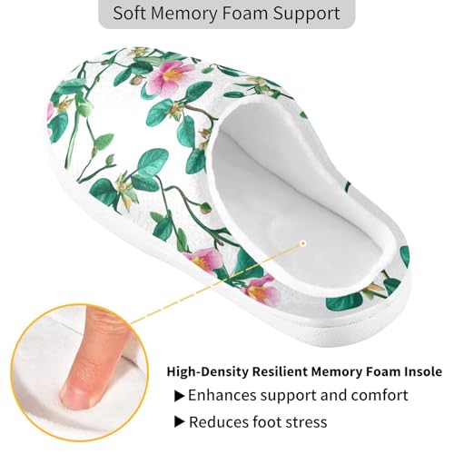 JUNZAN Beauty Portulaca Grandiflora White Women Home Cotton Slippers Non Slip Memory Foam Bedroom Shoes for Outdoor Christmas Presents 6-72