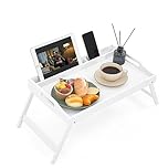 Unibos | Bamboo Bed Tray Table with Handles & Foldable Legs, Multipurpose Lap Tray, Desk for Breakfast in Bed, Sofa, Platters, Working, Drawing, Laptop Stand, Snack Tray etc | Tray with Media Slot