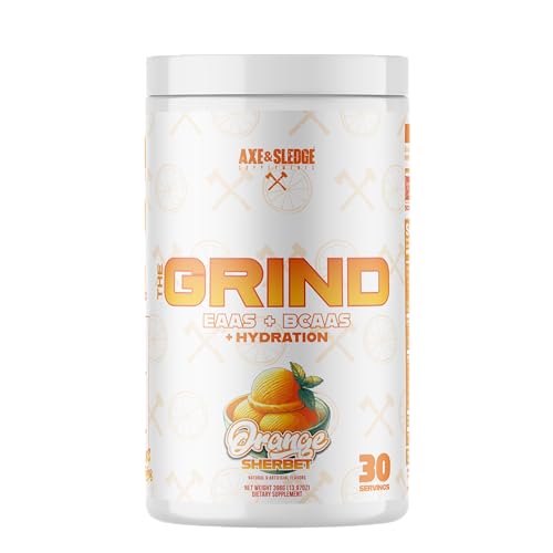 Axe & Sledge The Grind Essential Amino Acids |EAA & BCAA Powder |Muscle Recovery & Electrolytes for Hydration | Stimulant-Free Vegan | 30 Servings Orange Sherbet