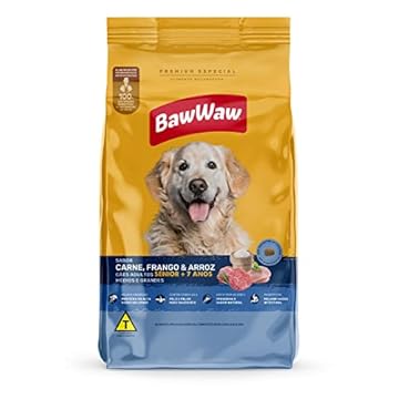 Ração Baw Waw para cães adultos Sênior médios e grandes sabor Carne, Frango e Arroz - 10.1kg