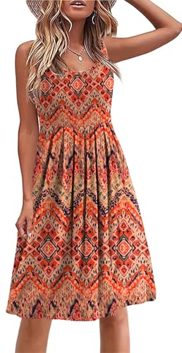 Image of Akihoo Women Summer Casual Sleeveless Midi Plain Pleated Tank Vest Dresses