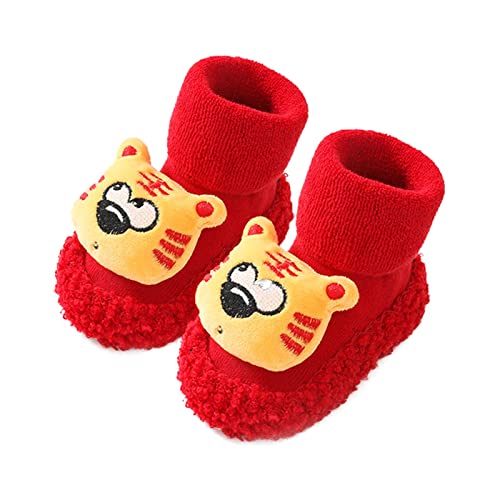 Infant Baby Sock Slippers Shoes Girl Boy Warm Fleece Sock Shoes Newborn Anti-Slip Floor Booties Winter New Year Shoes (RD1, 0-6 Months)