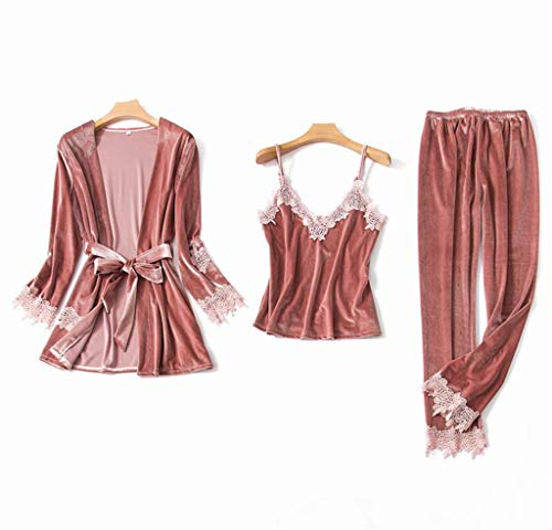 JHKJ Conjunto De Pijama De 3 Piezas De Terciopelo Dorado Suave De Lujo Cálido Y Acogedor para Mujer De Primavera Otoño,B,M