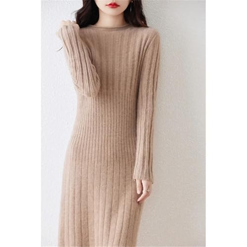 Pegsmio Elegant Women's Winter Cashmere Dresses O-Neck Wool Dresses3