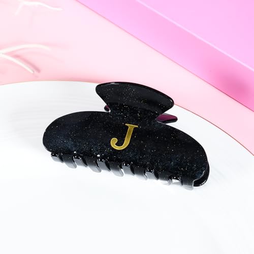 Image of LILIE&WHITE Acrylic Letter Hair Clips For Women Stylish J Monogram Hair Claw Alphabet Hair Clip Fashion Glitter Claw Clips Elegant And Durable Hair Accessory Large Hair Clips Black J