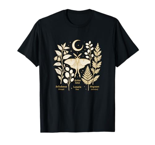 Witchcore Moon Moth Botanicals Crescent Luna Design T-Shirt