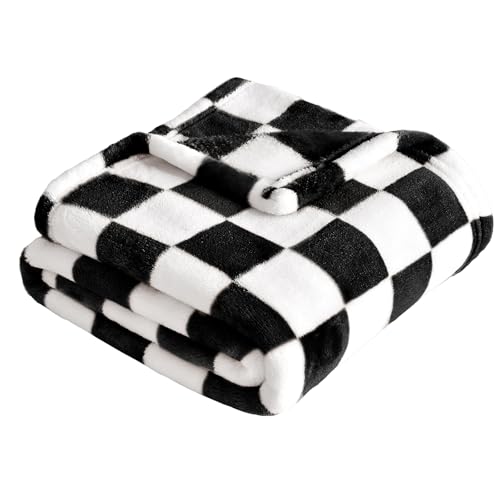 Image of Yurhap Checkered Baby Blanket Fleece Baby Blankets for Boys Girls, Ultra Soft Cozy Fluffy Infant Toddler Newborn Receiving Blankets for Crib Stroller, 30''x40'', Black