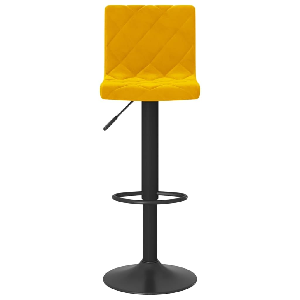 Juego de 2 taburetes de bar de terciopelo amarillo mostaza, altura regulable, 90-111 cm, con respaldo, taburete giratorio 360°, estructura de acero negro y reposapiés para mostrador de cocina