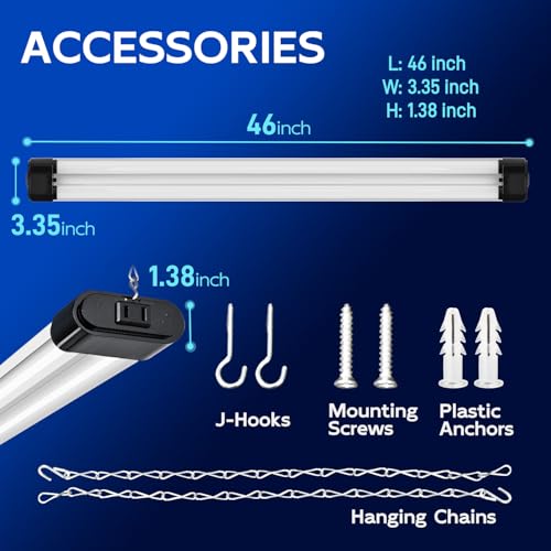 Image of hykolity 4FT Linkable LED Shop Light,44W 4600LM 5000K Daylight, Plug-in Hanging /Surface Mount Utility Light, Daisy Chain Shop Lights for Garage,Workshop,Basement,Warehouse,Utility Room,Black,4 Pack