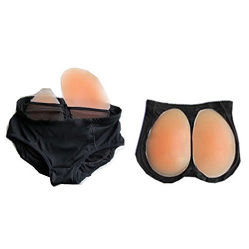 Saien Silicone Padded Panties with 2Pieces Butt Pads Womens Fake Buttock Briefs Butt Lifter Enhancer Black Large