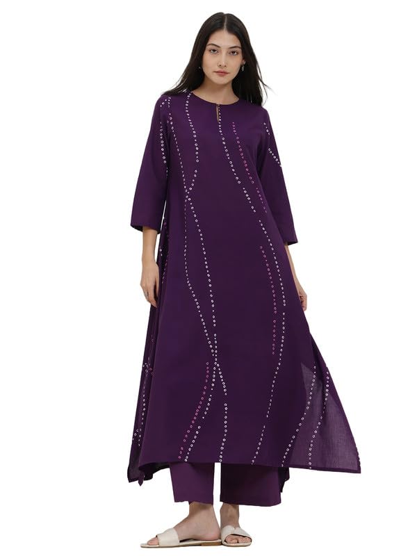 Pink Fort Women Kurta Bottom Set | Cotton Bandhani Asymmetric Round Neck with 3/4th Sleeve Kurta Set for Casual Wear | Purple - Review, Price and Buying Guide