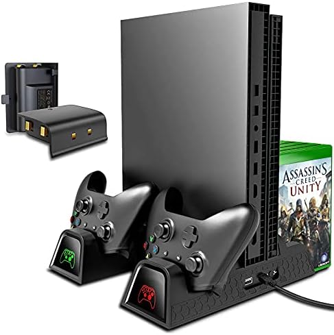 Cooling Stand for Xbox One/One S/One X, CTPOWER Vertical Charging Station with 2 Pack 600mAh Batteries, Games Storage, Dual Controller Charging Station