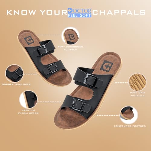 Image of Men Comfortable Double Strap Slippers with Cushioned Footbed, Adjustable Buckle Design, Lightweight Everyday Wear Slippers for Indoor Outdoor Use