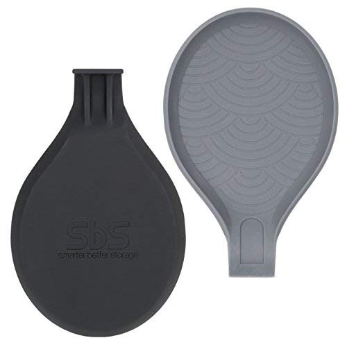 SbS Silicone Spoon Rests Utensil Holder for Kitchen Set of 2 in Black and Gray Extra Large Size