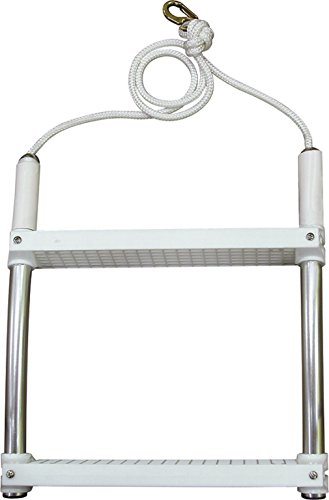 JIF Marine Rope Boat Ladder for Side Boarding – 3-Step Contour Hull Ladder with Anodized Aluminum Frame, Vinyl Sleeve Protection & Molded Poly Steps – 250 lb Capacity