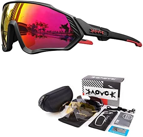 KAPVOE Polarized Cycling Glasses With 5 Interchangeable Lenses Tr90 Frame For Men Women Sports Sunglasses Mountain Bike Glasses MTB Bicycle Goggles Running