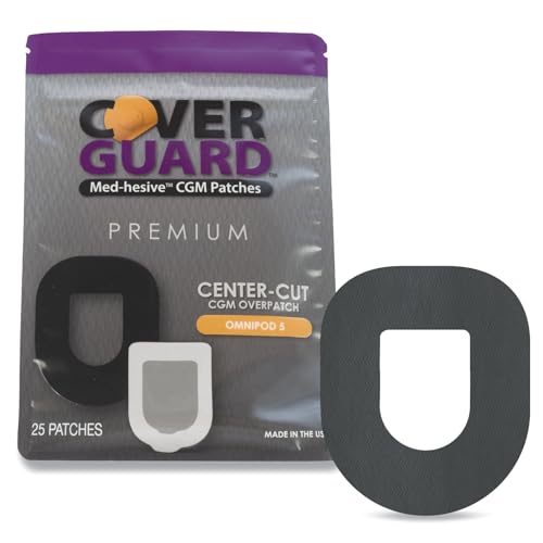 CoverGuard CGM Overpatch | Omnipod 5 Insulin Pod | Black Center-Cut Design| 25-Count | Waterproof Adhesive | Anti-Fray | Easy Application & Removal | Made in USA