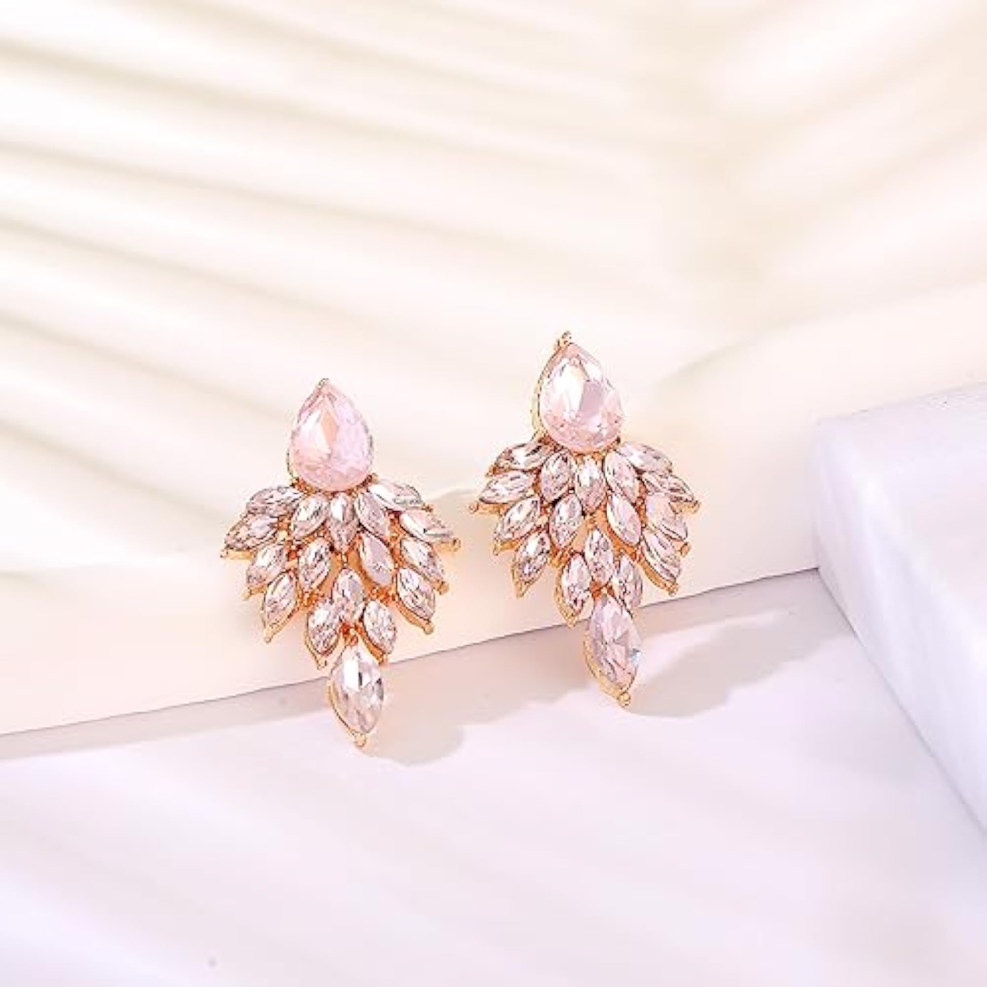 Rhinestone Cluster Drop Earrings, Elegant Crystal Statement