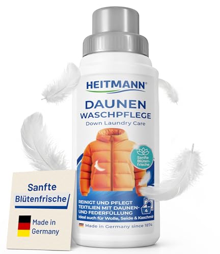 HEITMANN Daunen Waschpflege | Mit Lanolin für natürlichen Daunenschutz | Sanfte Reinigung für Daunen Wolle & Seide | 250 ml