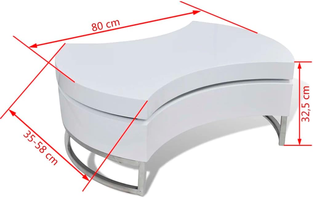 vidaXL Coffee Table Shape-Adjustable High Gloss White Side End Storage Table