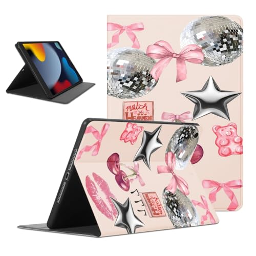 Y2k Silvery Star Crystal Tablet Case for Samsung Galaxy Tab A 10.1' SM-T580/T585 2016, Cute Bow Lip Print Pattern Aesthetic Cases PU Leather Adjustable Stand Protective Cover Funda for Women Girls