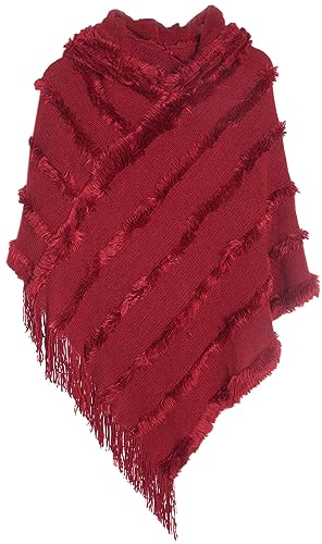 Aivtalk Poncho Hooded Shawl for Women Fringed Hem Cape Knitted Elegant Warm Wrap Tassel Sweater